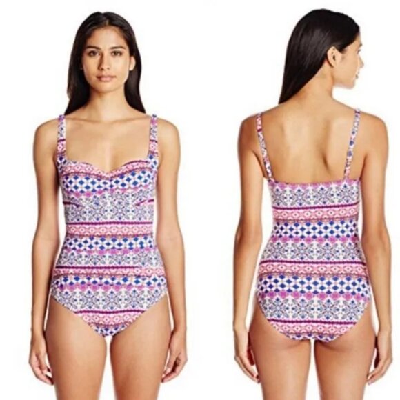 La Blanca Bohoemian Romance One Piece Swimsuit Lace Trim - Picture 1 of 6